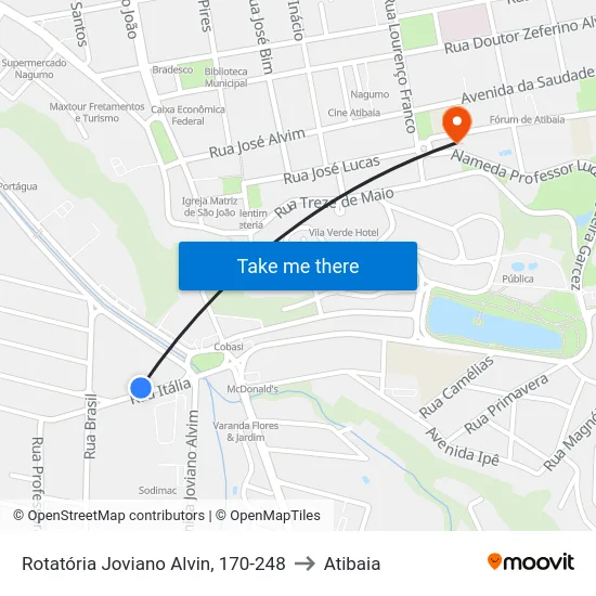 Rotatória Joviano Alvin, 170-248 to Atibaia map