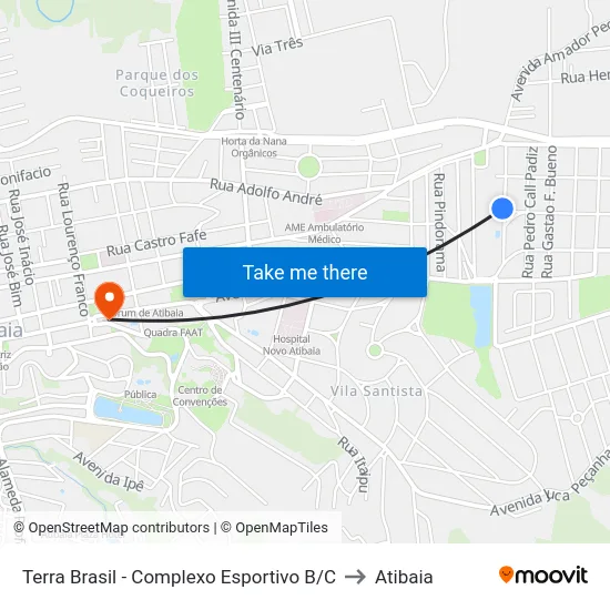 Terra Brasil - Complexo Esportivo B/C to Atibaia map