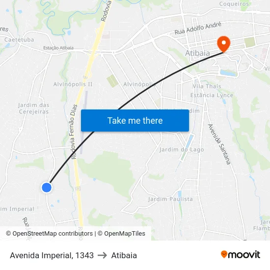 Avenida Imperial, 1343 to Atibaia map