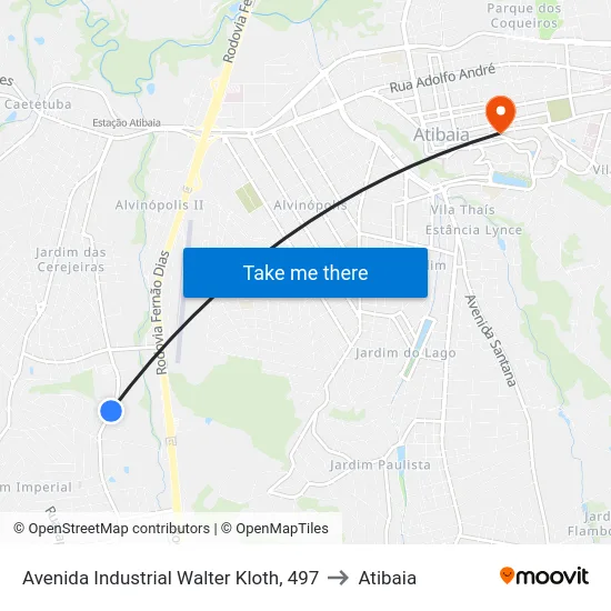Avenida Industrial Walter Kloth, 497 to Atibaia map
