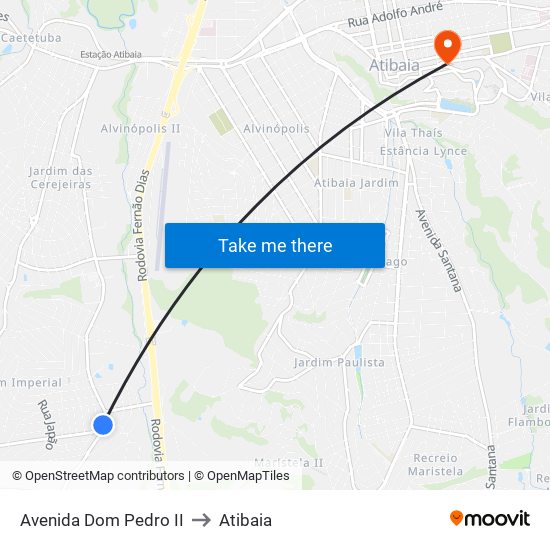 Avenida Dom Pedro II to Atibaia map