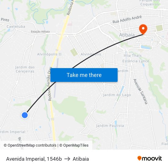 Avenida Imperial, 1546b to Atibaia map