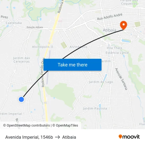 Avenida Imperial, 1546b to Atibaia map