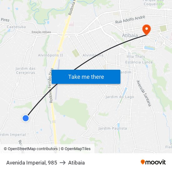 Avenida Imperial, 985 to Atibaia map