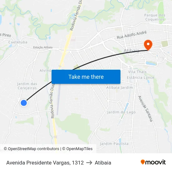 Avenida Presidente Vargas, 1312 to Atibaia map