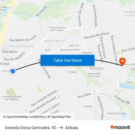 Avenida Dona Gertrudes, 92 to Atibaia map