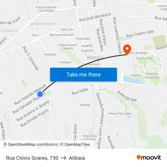 Rua Clóvis Soares, 730 to Atibaia map