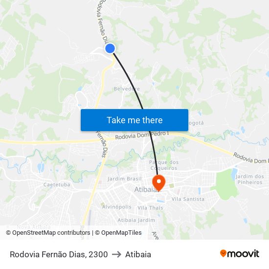 Rodovia Fernão Dias, 2300 to Atibaia map