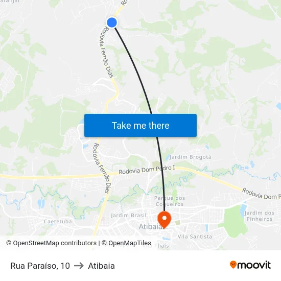 Rua Paraíso, 10 to Atibaia map