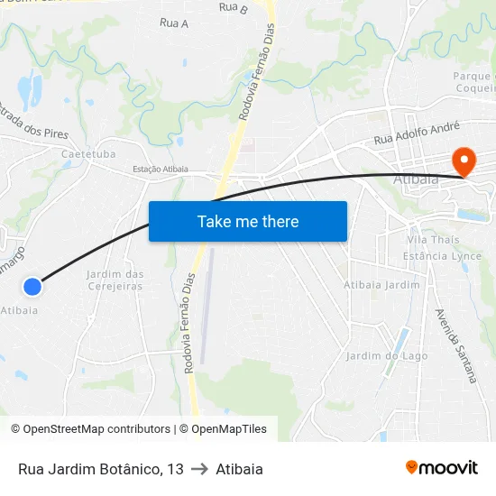Rua Jardim Botânico, 13 to Atibaia map