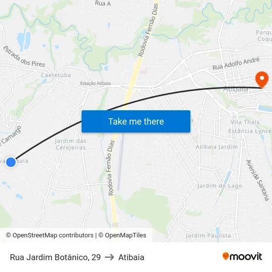 Rua Jardim Botânico, 29 to Atibaia map