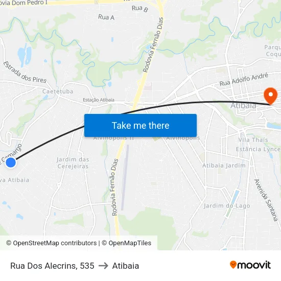Rua Dos Alecrins, 535 to Atibaia map