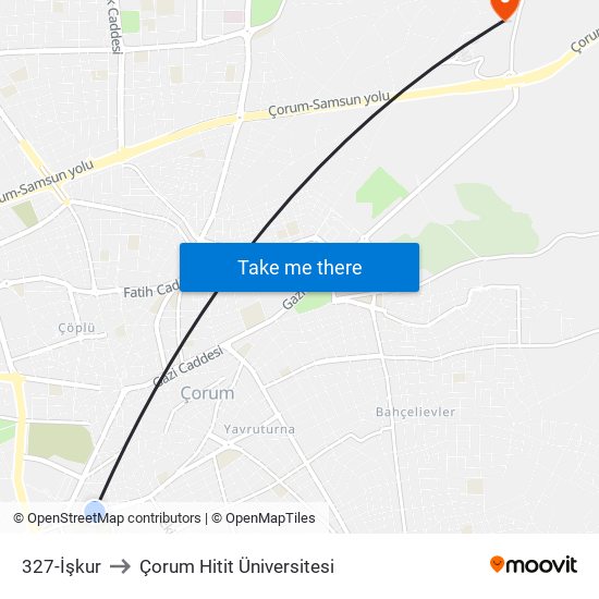 327-İşkur to Çorum Hitit Üniversitesi map
