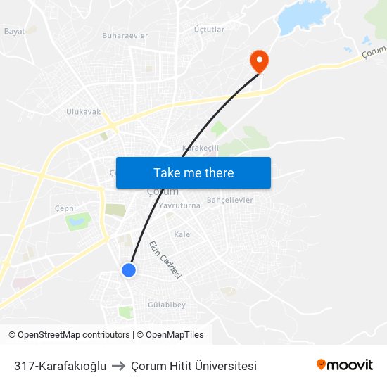 317-Karafakıoğlu to Çorum Hitit Üniversitesi map