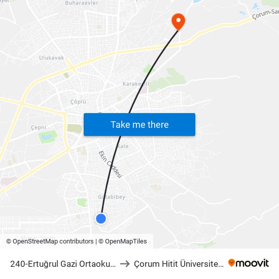240-Ertuğrul Gazi Ortaokulu to Çorum Hitit Üniversitesi map