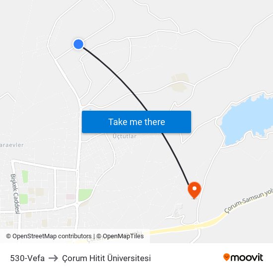 530-Vefa to Çorum Hitit Üniversitesi map