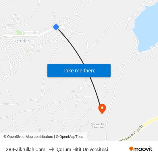 284-Zikrullah Cami to Çorum Hitit Üniversitesi map