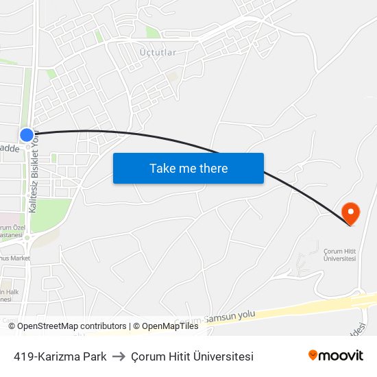 419-Karizma Park to Çorum Hitit Üniversitesi map