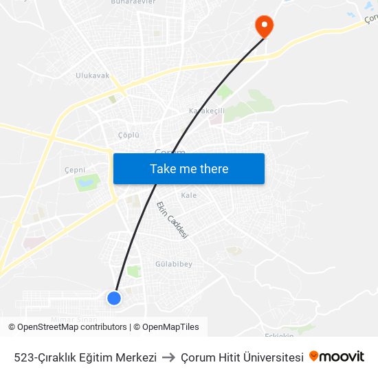 523-Çıraklık Eğitim Merkezi to Çorum Hitit Üniversitesi map