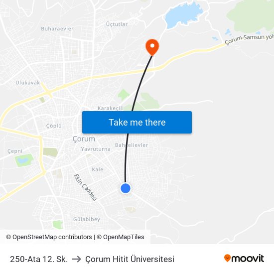 250-Ata 12. Sk. to Çorum Hitit Üniversitesi map