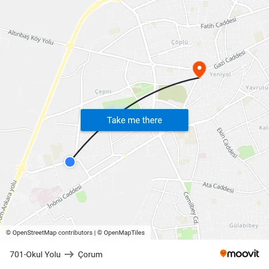 701-Okul Yolu to Çorum map