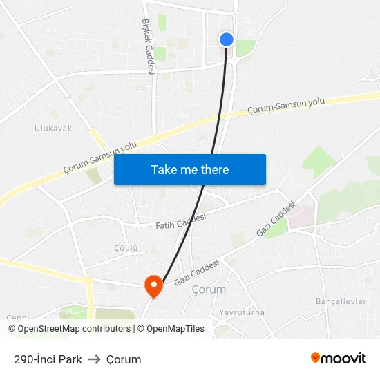 290-İnci Park to Çorum map