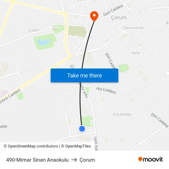 490-Mimar Sinan Anaokulu to Çorum map