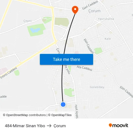 484-Mimar Sinan Yibo to Çorum map