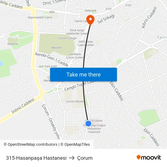 315-Hasanpaşa Hastanesi to Çorum map