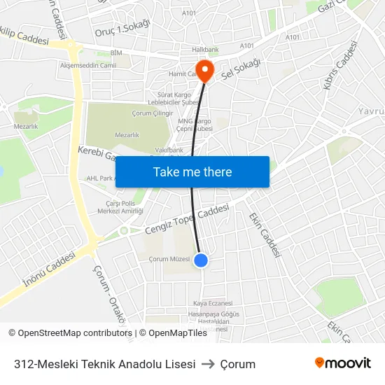 312-Mesleki Teknik Anadolu Lisesi to Çorum map