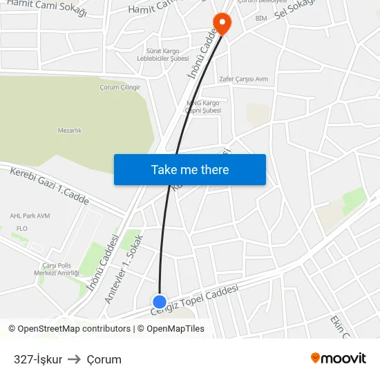 327-İşkur to Çorum map