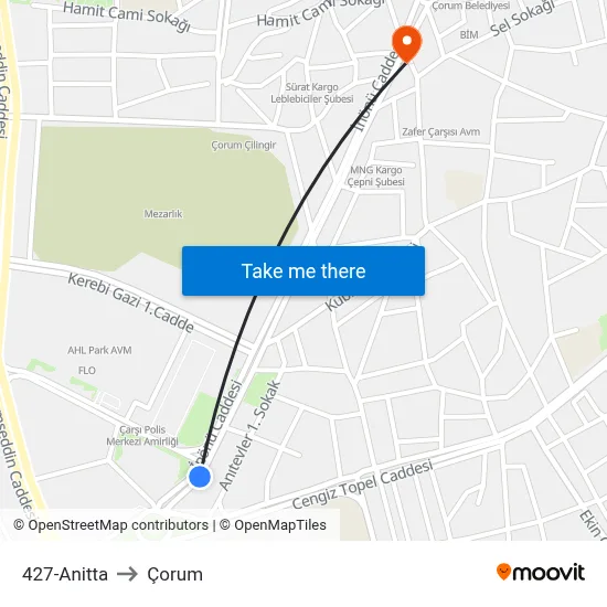 427-Anitta to Çorum map