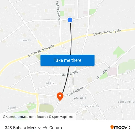 348-Buhara Merkez to Çorum map