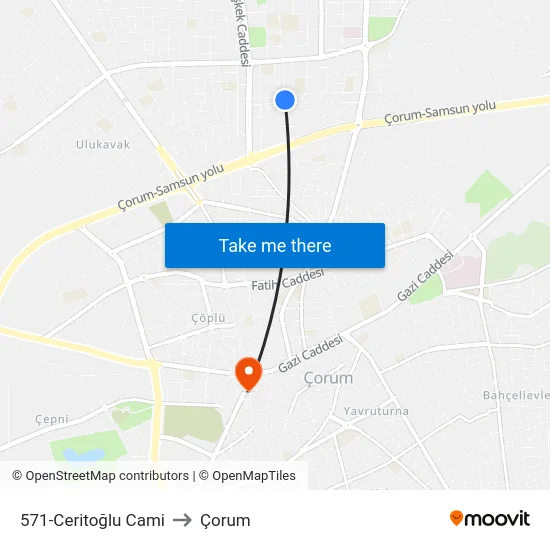 571-Ceritoğlu Cami to Çorum map