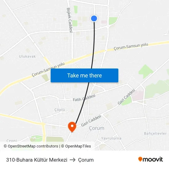 310-Buhara Kültür Merkezi to Çorum map