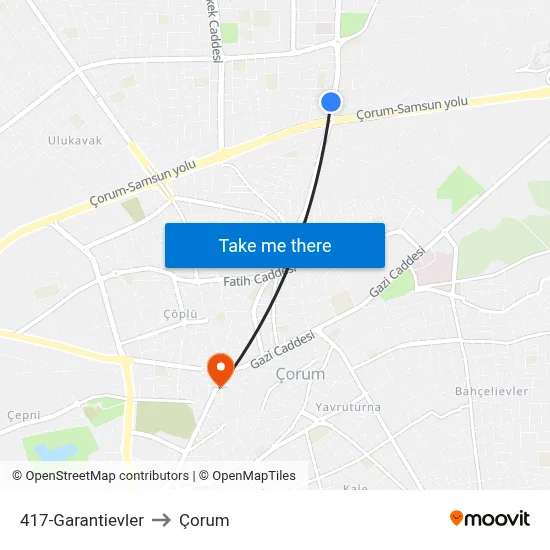 417-Garantievler to Çorum map