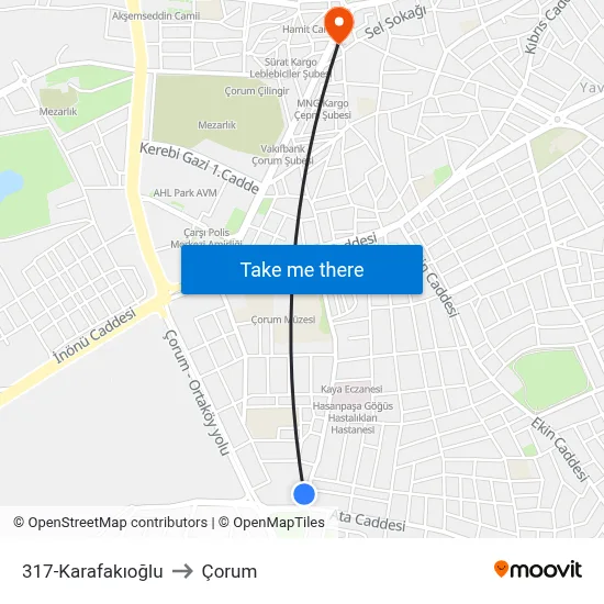 317-Karafakıoğlu to Çorum map