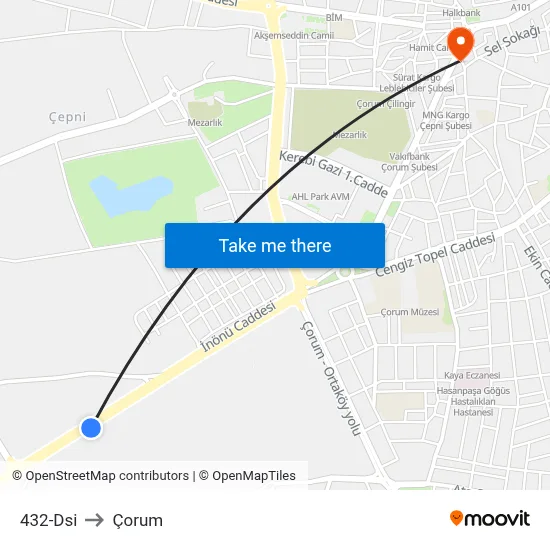 432-Dsi to Çorum map