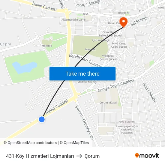 431-Köy Hizmetleri Lojmanları to Çorum map