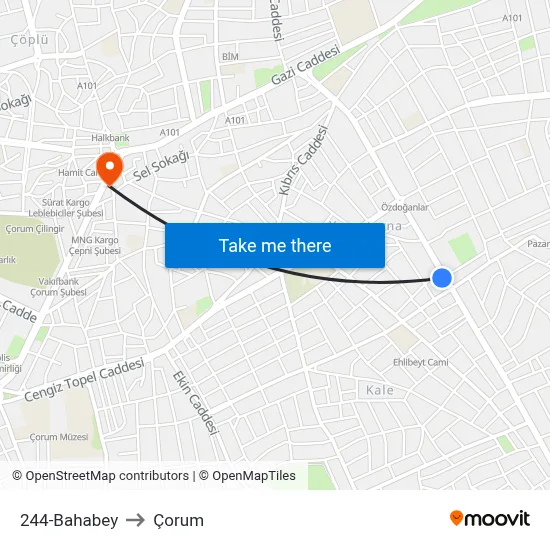 244-Bahabey to Çorum map