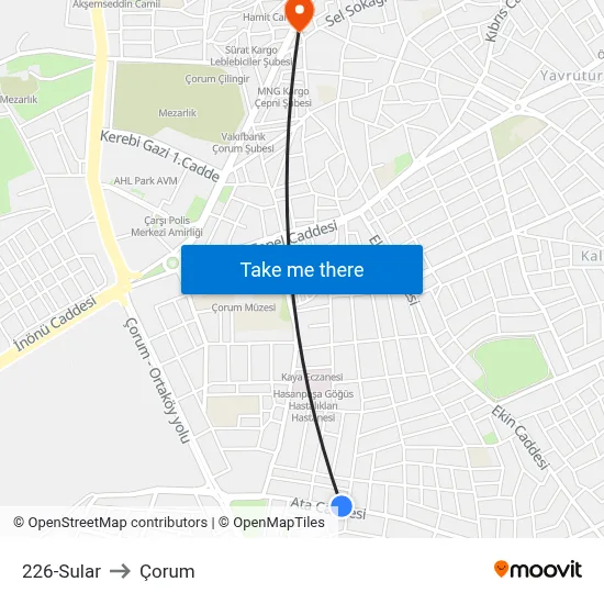 226-Sular to Çorum map