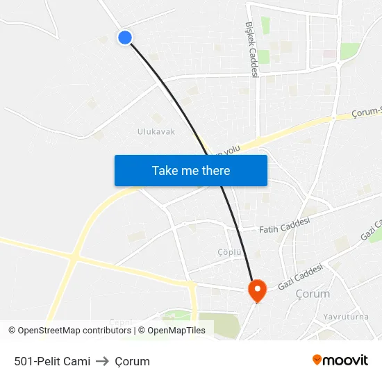 501-Pelit Cami to Çorum map
