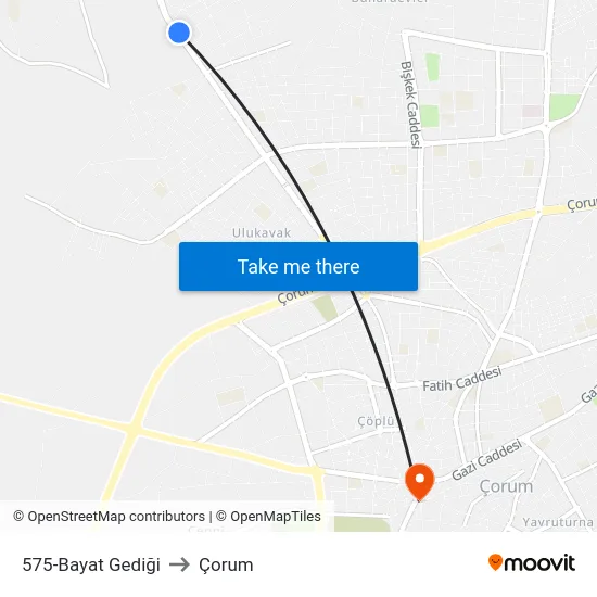 575-Bayat Gediği to Çorum map