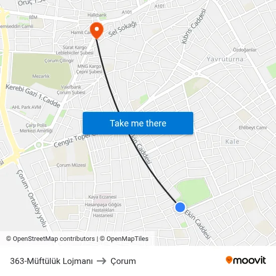 363-Müftülük Lojmanı to Çorum map