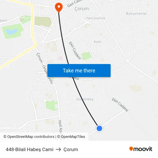 448-Bilali Habeş Cami to Çorum map