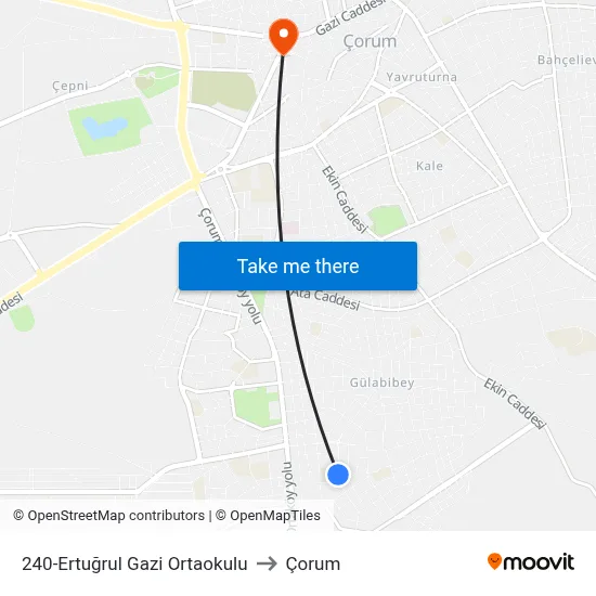 240-Ertuğrul Gazi Ortaokulu to Çorum map