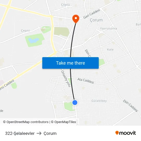 322-Şelaleevler to Çorum map