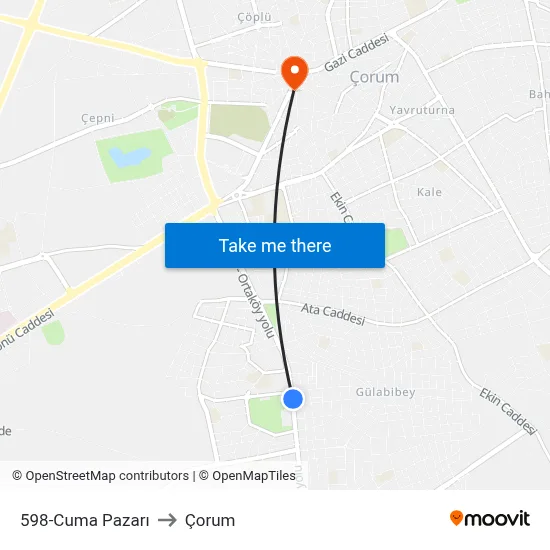 598-Cuma Pazarı to Çorum map