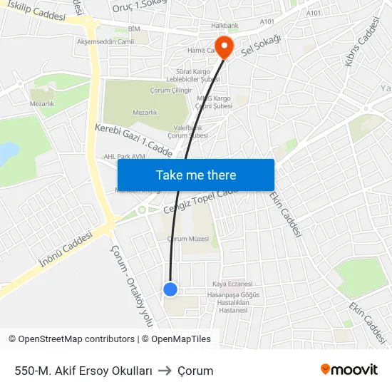 550-M. Akif Ersoy Okulları to Çorum map