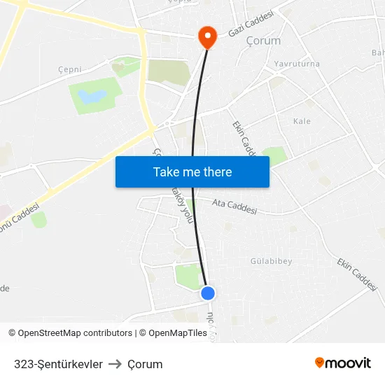 323-Şentürkevler to Çorum map